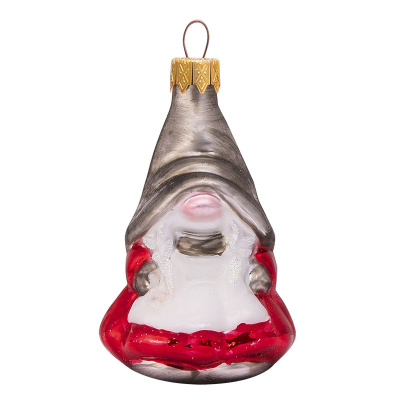 Ёлочное украшение "Волшебный гномик 2" серый, в подарочной упаковке h-9 см